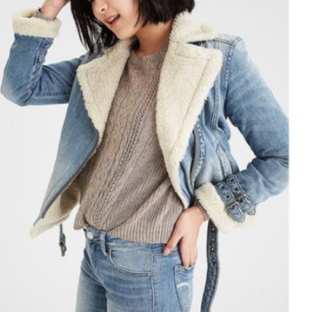 NWOT American Eagle XXL Fur Lined Denim Sherpa Jacket